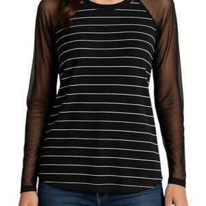 Jonathan Simkhai Black & White Striper Mesh Mixed Media Shirt